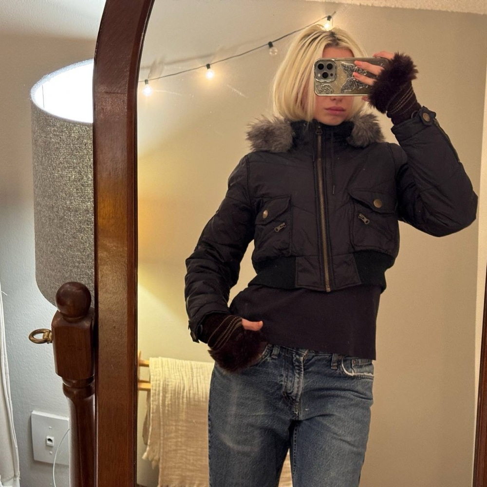 Rave Black short Bomber Jacket with Fur Trim